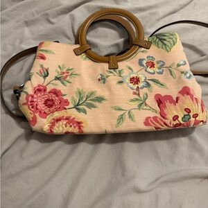Fossil Floral Canvas Handbag with Tan Accents